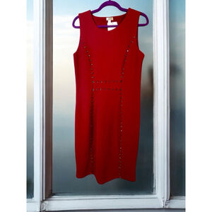 Size 10 red sleeveless midi dress office church date NWT ￼ metal embellishments
